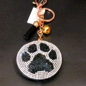 Bling DOG PAW 3D/Puffy Rheinstone Keychain, Handbag / Backpack Purse Charm